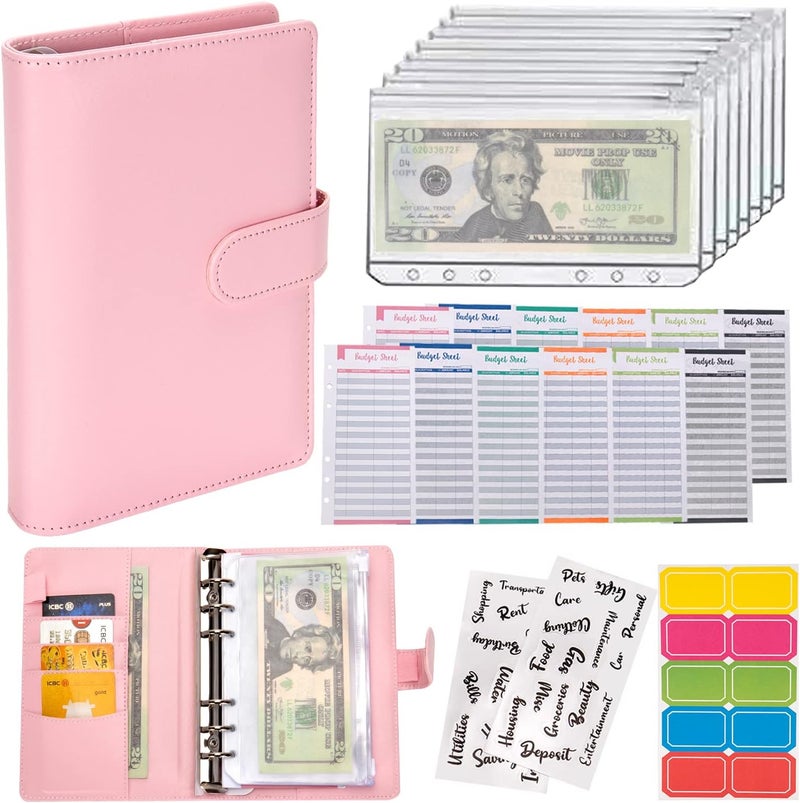 NICOOTHBudget Binder Cash Envelopes A6 Money Saving Binder with Zipper envelopes (Pink) - Image 1